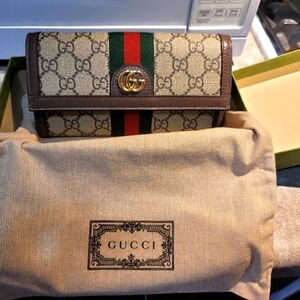 GUCCI OPHIDIA GG SUPREME CANVAS & LEATHER CONTINENTAL WALLET Beige/ebony GG